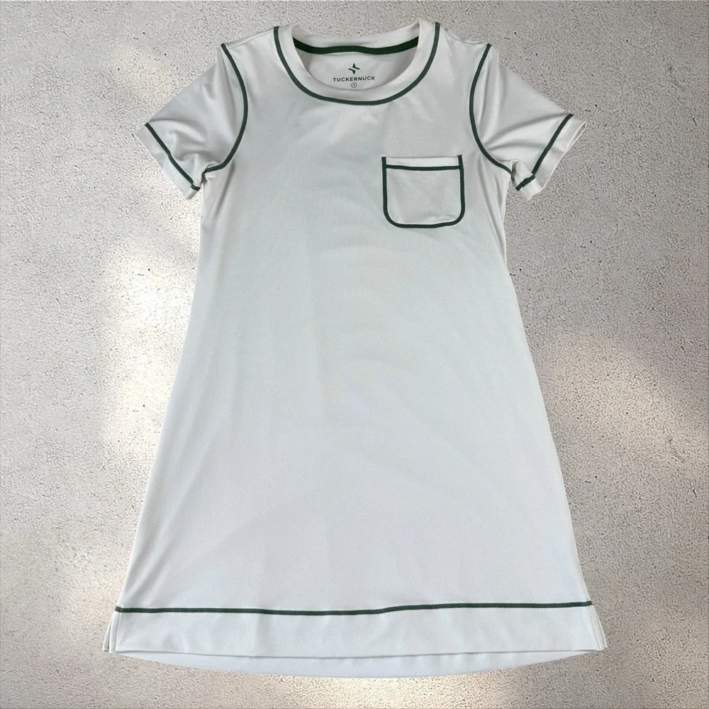 Tuckernuck Tennis Sport Dress White Green Trim Front Pocket Preppy Sz Small
